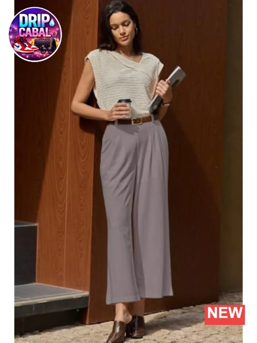 Women's High Waisted Wide Leg Pants Waffle Knit with Pockets Casual Work